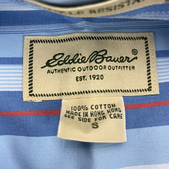 Eddie Bauer Shirt Men Small S Blue White Orange Striped Button Down Wrinkle Free - Picture 2 of 6